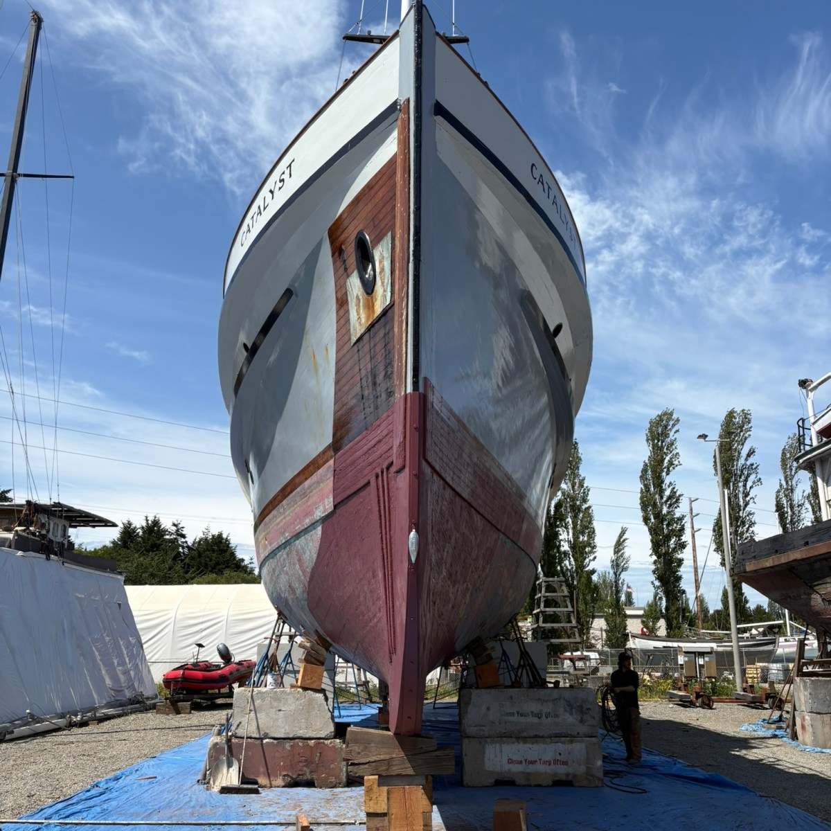 a boat sitting in the snow