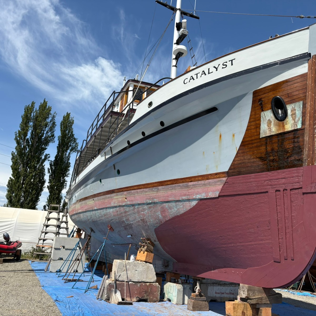 a large ship in the background